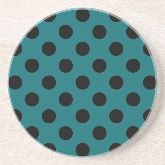 Dessous De Verre En Grès Pois noirs en turquoise (Devant)