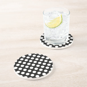Dessous De Verre En Grès Pois noirs et blancs, Motif Polka