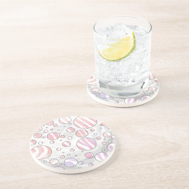 Dessous De Verre En Grès Pois rose et blanc Zebra (Côté)