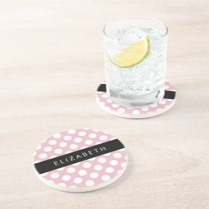 Dessous De Verre En Grès Pois roses, Motif Pointe Polka, Votre Nom