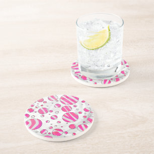 Dessous De Verre En Grès Pois Zèbre rose chaud et blanc