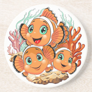 Dessous De Verre En Grès Poisson clown Dessin animé mignon Famille Sous l'e