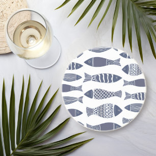 Dessous De Verre En Grès Poisson en bleu et blanc
