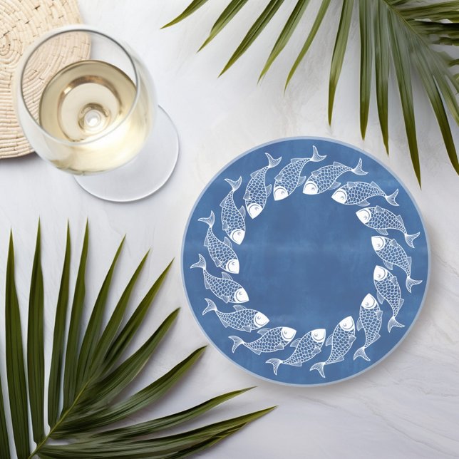 Dessous De Verre En Grès Poisson en bleu et blanc (Créateur téléchargé)