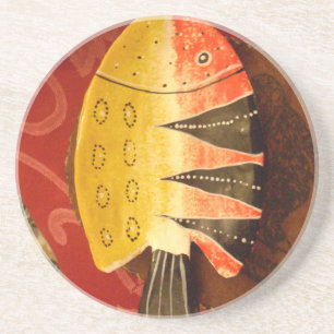 Dessous De Verre En Grès poisson plat jaune et rouge à bandes noires.jpg