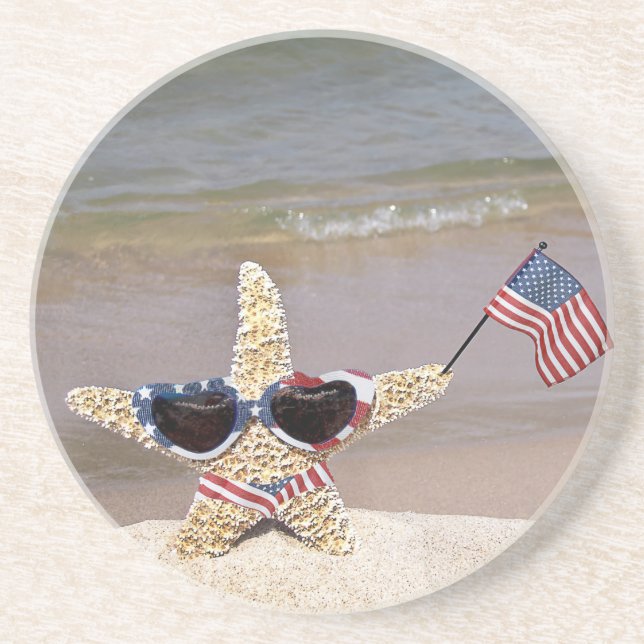 Dessous De Verre En Grès Poisson Starfish bikini avec drapeau américain (Devant)