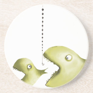 Dessous De Verre En Grès poissons et ligne de pêche