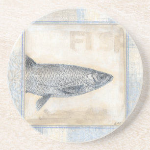 Dessous De Verre En Grès Poissons gris sur l'arrière - plan beige