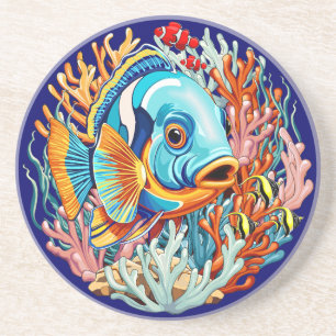 Dessous De Verre En Grès Poissons Tropicaux Couleurs Vives Ambiance Été