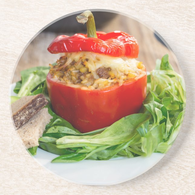 Dessous De Verre En Grès Poivrons farcis au four avec sauce à la viande et  (Devant)