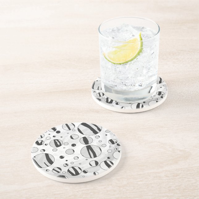 Dessous De Verre En Grès Polka Dot Tiger noir et blanc (Côté)