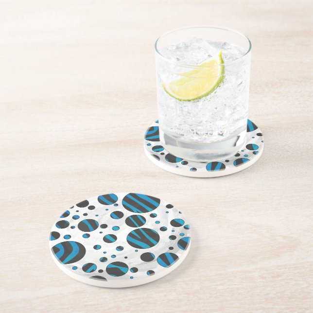 Dessous De Verre En Grès Polka Dot Zebra Motif noir et bleu (Côté)