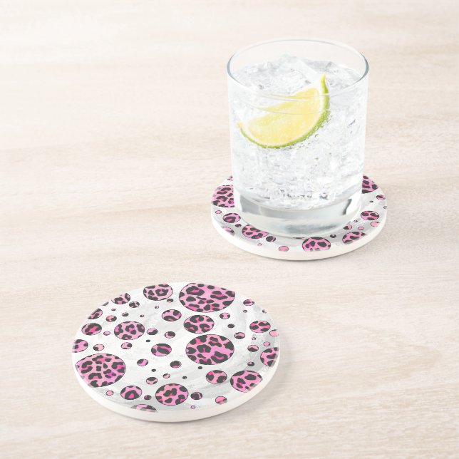 Dessous De Verre En Grès Polka Leopard Pot noir et rose chaud (Côté)