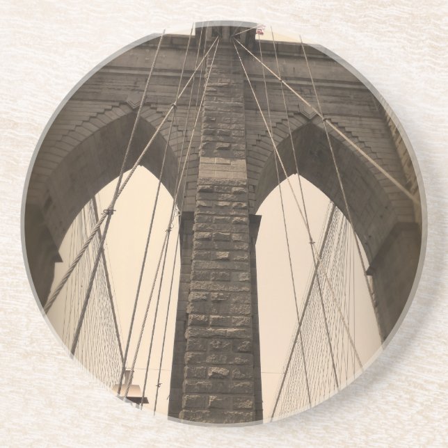 Dessous De Verre En Grès Pont de Brooklyn vintage de sépia (Devant)
