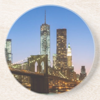 Dessous De Verre En Grès Pont de Manhattan et de Brooklyn au crépuscule