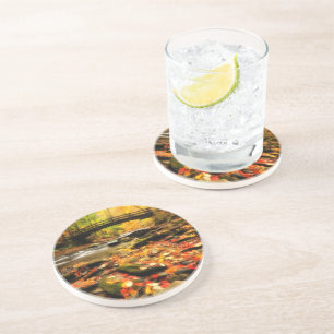 Dessous De Verre En Grès Pont en bois et crique dans l'automne