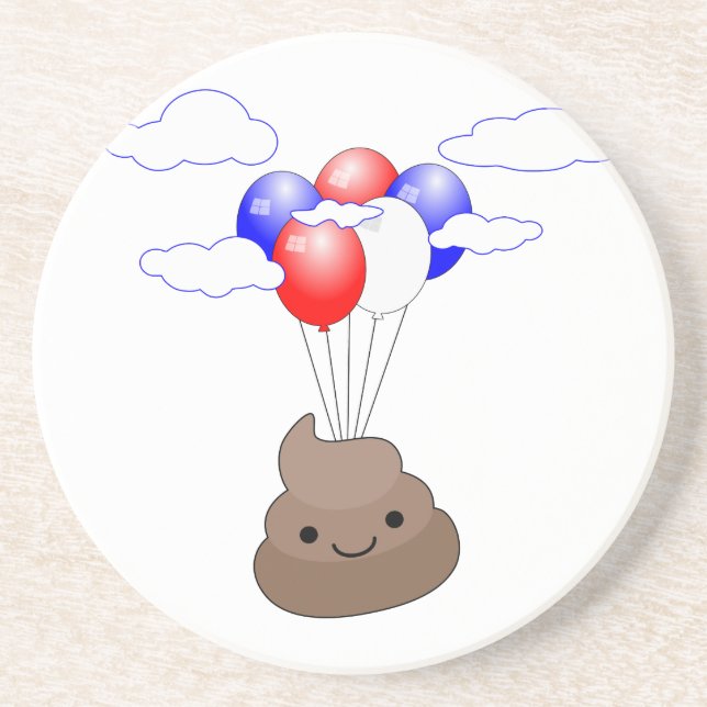 Dessous De Verre En Grès Poo Emoji Voler Avec Ballons (Devant)