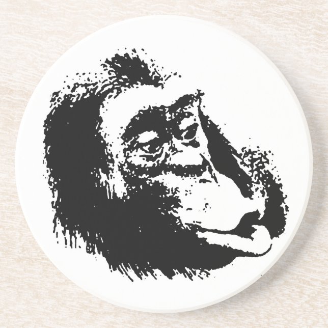 Dessous De Verre En Grès Pop Art drôle Chimpanzé (Devant)