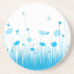 Dessous De Verre En Grès Poppies bleues et blanches minimalistes Pré floral