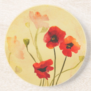 Dessous De Verre En Grès Poppies d'aquarelle rouge
