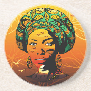 Dessous De Verre En Grès Portrait féminin africain avec coucher de soleil