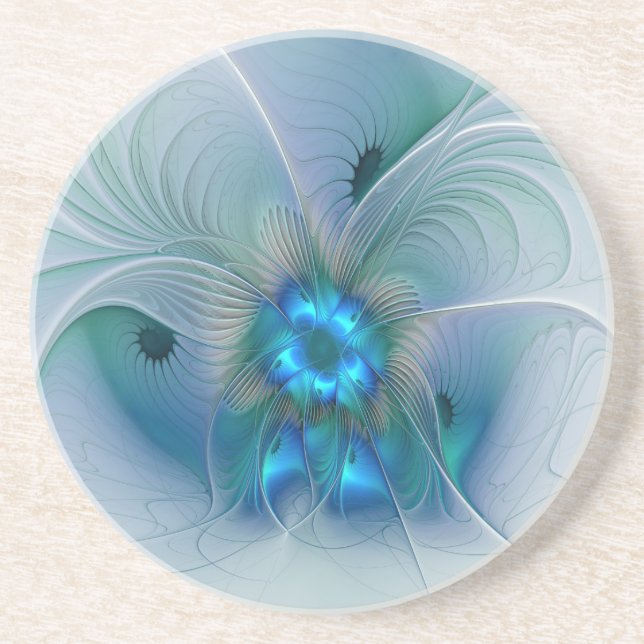 Dessous De Verre En Grès Position, Abstrait bleu turquoise fractal (Devant)