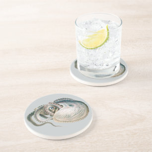 Dessous De Verre En Grès Poulpe Argonaute, Animaux de la Vie Marine Vintage