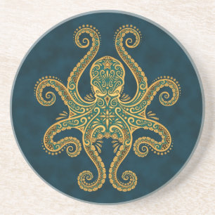 Dessous De Verre En Grès Poulpe bleu d'or complexe