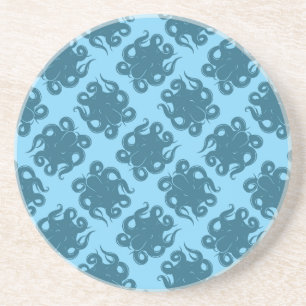 Dessous De Verre En Grès Poulpe sur le motif bleu