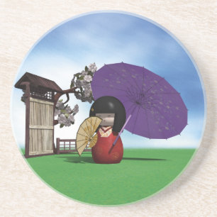 Dessous De Verre En Grès Poupée Kokeshi