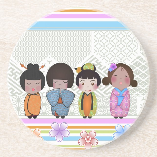 Dessous De Verre En Grès poupées kokeshi (Devant)