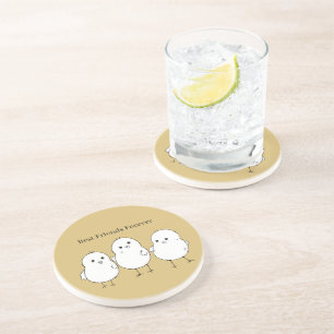 Dessous De Verre En Grès Poussins Bébés Blancs Or Meilleurs Amis Pour Toujo