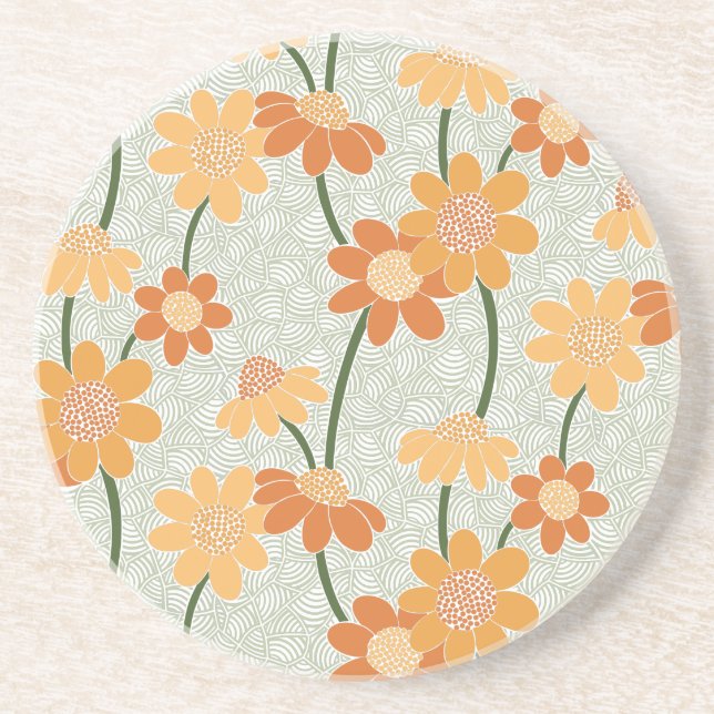 Dessous De Verre En Grès Pretty retro muted 1970 s flowers (Devant)