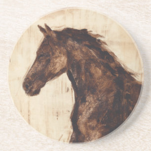 Dessous De Verre En Grès Profil du cheval sauvage Brown