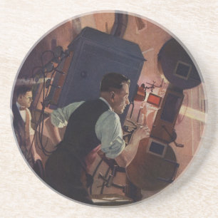 Dessous De Verre En Grès Projectioniste de cinéma, Vintage Business