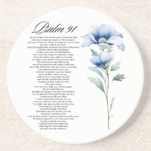 Dessous De Verre En Grès Psaume 91 Aquarelle Fleur Bleue Écritures Biblique