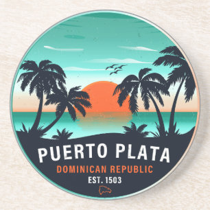 Dessous De Verre En Grès Puerto Plata Dominicaine Retro Sunset Souvenir 60s