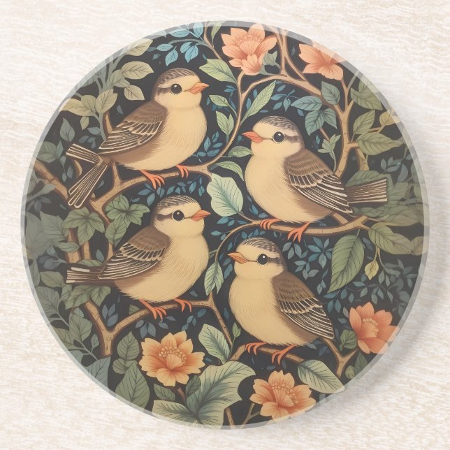 Dessous De Verre En Grès Quatre Bébés mignons Oiseaux Nature Inspiré (Devant)