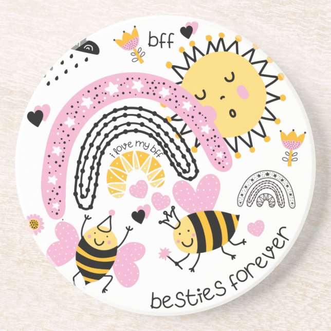 Dessous De Verre En Grès Queen Bees Best Friends Forever Cute (Devant)