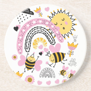 Dessous De Verre En Grès Queen BEES Cute BFF, Baby Girl, Girly Toxits Rose