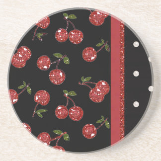 Dessous De Verre En Grès RAB Rockabilly très cerise cerises Noir
