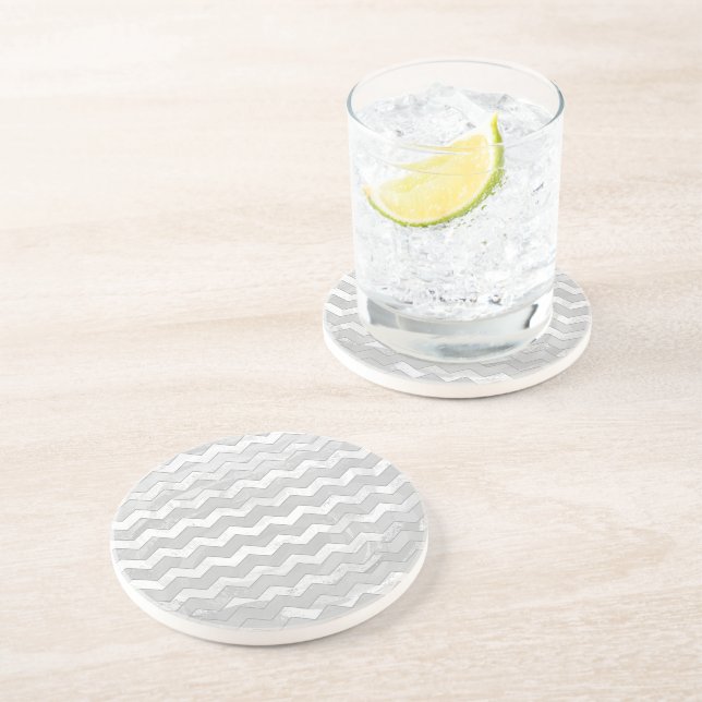 Dessous De Verre En Grès Rainy Sky Grey Chevron Motif (Côté)