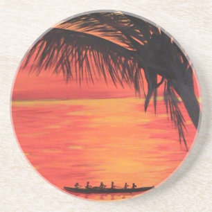 Dessous De Verre En Grès Rame en grès Orange Coucher de soleil Pagaie de ca