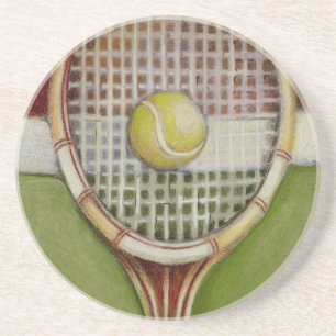 Dessous De Verre En Grès Raquette de tennis avec la boule s'étendant sur la