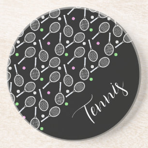 Dessous De Verre En Grès Raquettes et balles de tennis Black Extravagant
