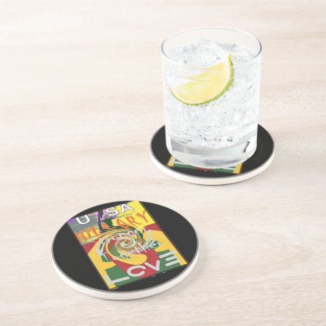 Dessous De Verre En Grès Rasta Couleurs Rouge or Vert Hillary Art Imprimer (Côté)