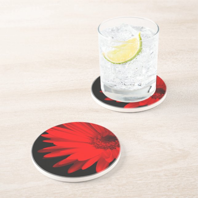 Dessous De Verre En Grès Red Gerbera Daisy Print (Côté)