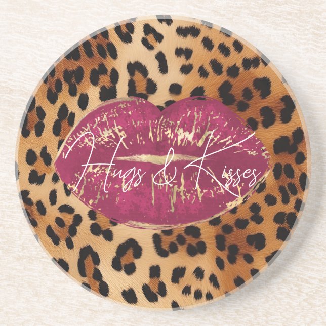 Dessous De Verre En Grès Red Lips Kiss Leopard (Devant)