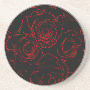 Dessous De Verre En Grès Red Roses Arrière - plan noir