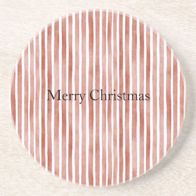 Dessous De Verre En Grès Red White Stripes Christmas (Devant)